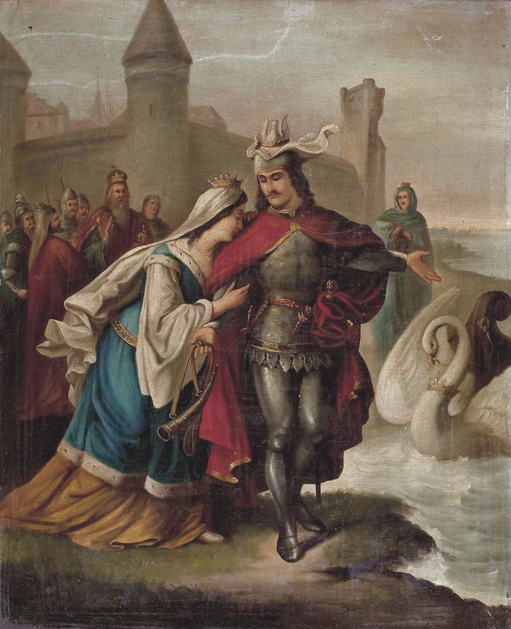 Lohengrin And Elsa, 2nd half 19thc. - this gorgeous painting of Lohengrin And Elsa is by an unknown artist